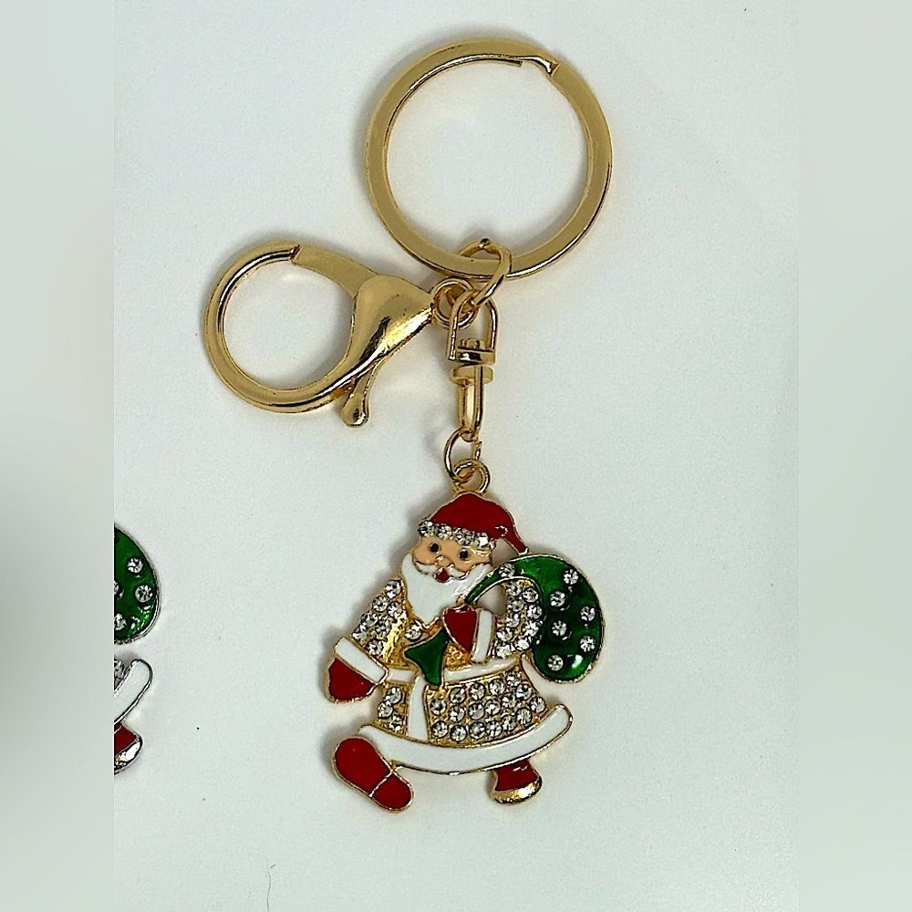 BAG CHARM Gold Tone Holiday Santa Keychain Bag charm